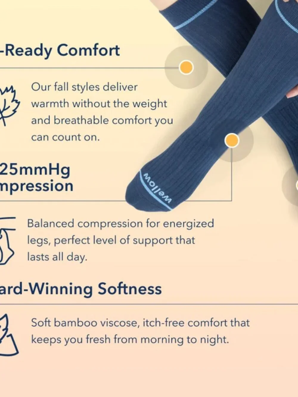 WELLOW L White/Brown Dot Compression Socks